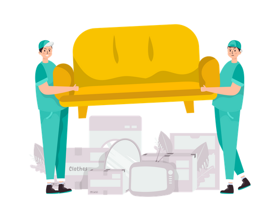 Movers picking up sofa  Illustration