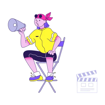 Movie director making movie while holding megaphone Illustration
