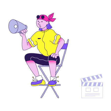 Movie director making movie while holding megaphone  Illustration