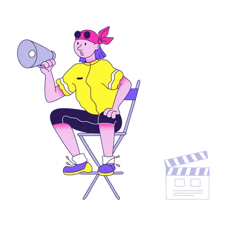 Movie director making movie while holding megaphone  Illustration