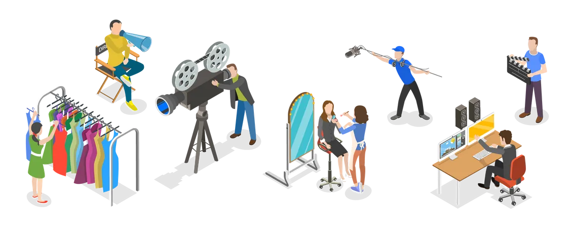 3 D Isometric Flat Vector Conceptual Illustration Of Cinema Production Movie Making Illustration