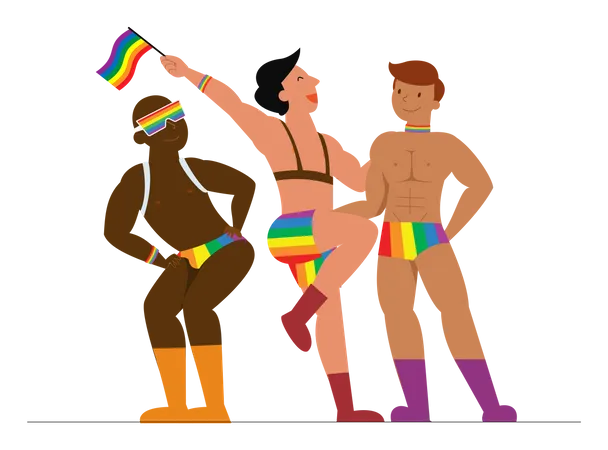 Se Izan Tres Banderas LGBTQ De Hombres En Mitines Y Celebraciones Para Mostrar La Libertad De Genero Y Estilo De Vida Plantilla De Diseno De Banner De Evento LGBTQ Ilustración