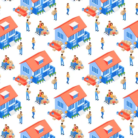 Moving House Seamless Pattern Illustration