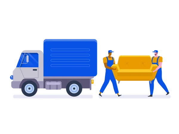 Moving House Service Moving With Sofa And Various Boxes To New Home Pile Of Stacked Cardboard Boxes Vector Stock Illustration In Flat Style 일러스트레이션