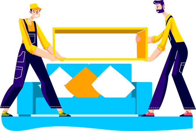 Moving service workers carrying furniture Illustration