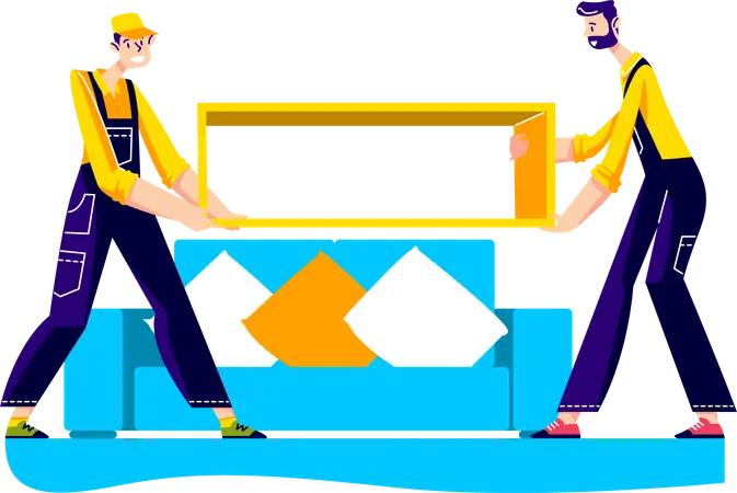 Moving service workers carrying furniture  Illustration