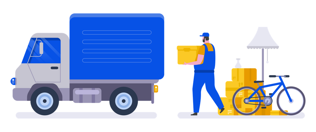 Moving with various boxes to new home Illustration