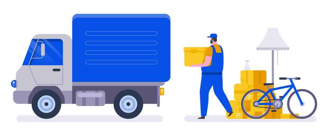 Moving with various boxes to new home  Illustration