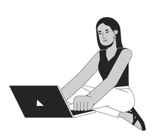 Jeune femme adulte du Moyen-Orient avec ordinateur portable  Illustration