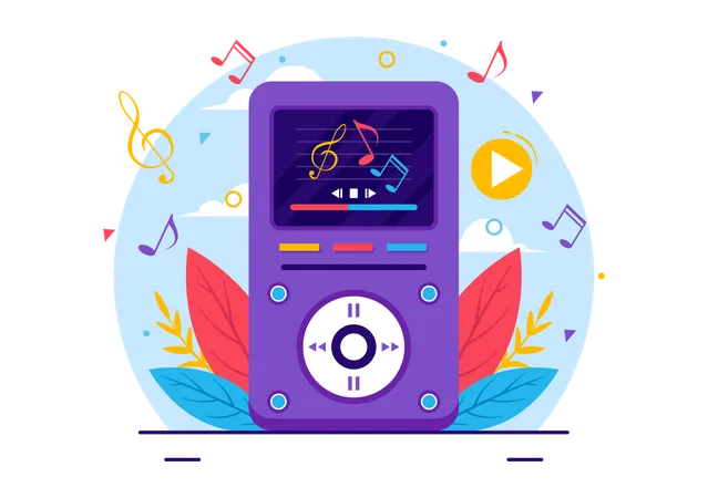 MP 3 Player Vector Illustration With Musical Notation Headphones Headset And Phone Of Music Listening Devices In Mobile App On Flat Background Illustration