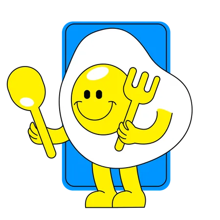 Mr Eggs holding fork and spoon  Illustration