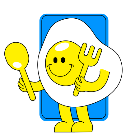 Mr Eggs holding fork and spoon  Illustration