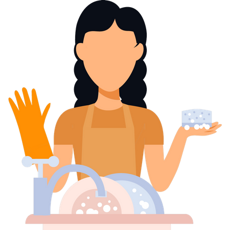 Sirvienta lavando platos  Ilustración