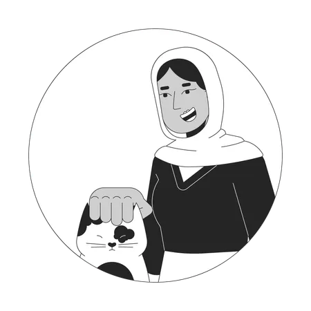 Mulher muçulmana hijab acariciando cabeça de gato  Ilustração