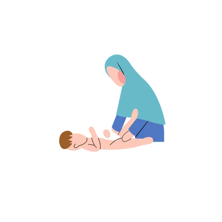 Mãe muçulmana troca fralda  Ilustração