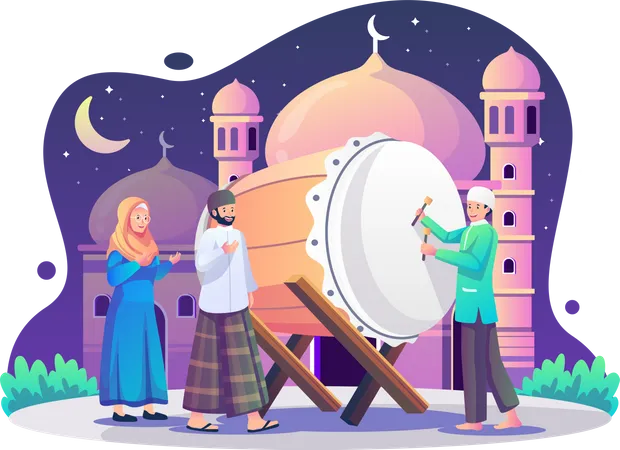 Muçulmanos celebram Ramadan Kareem com tambores  Ilustração