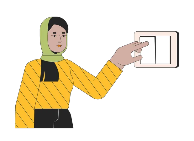 Mulher muçulmana hijab desligando a luz  Ilustração