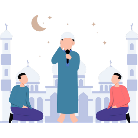 Muezzin muçulmano está pedindo oração  Ilustração