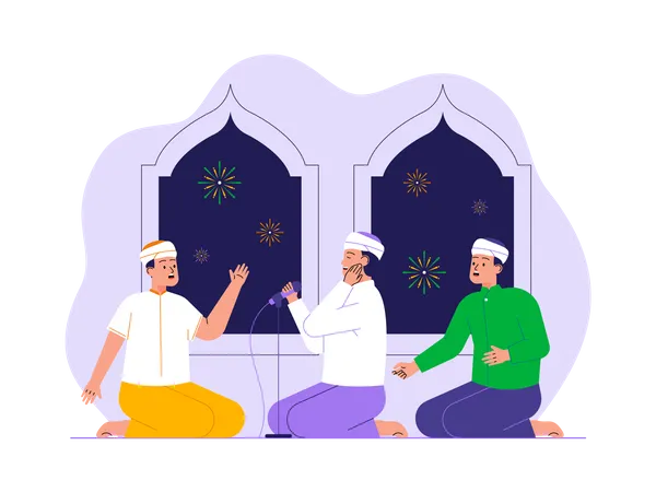 Muçulmanos cantando música no Ramadã  Ilustração