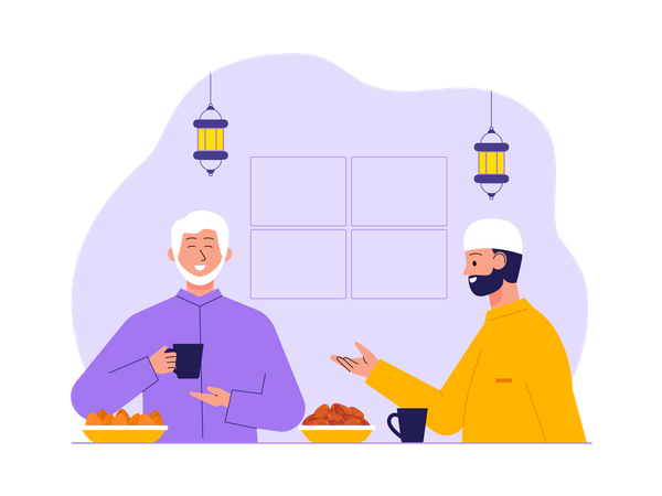 Muçulmanos jantando no Ramadã uns com os outros  Ilustração