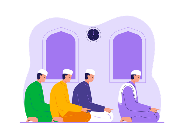 Muçulmanos fazendo namaz na mesquita  Ilustração