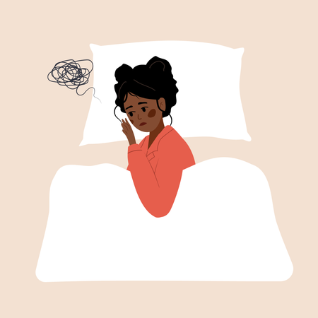 Müde afrikanische Frau leidet unter Schlaflosigkeit  Illustration