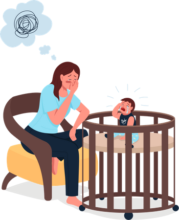 Müde Mutter mit weinendem Baby  Illustration