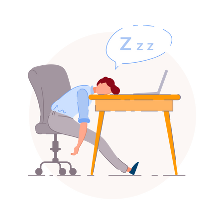 Müde Büroangestellte schlafen am Schreibtisch  Illustration