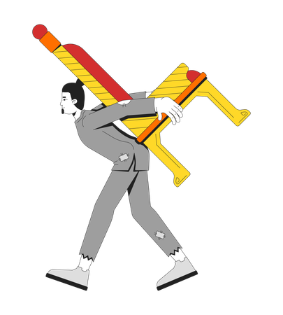 Müder Mann in zerfetzter Kleidung trägt Königsthron auf dem Rücken  Illustration