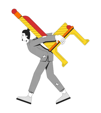 Müder Mann in zerfetzter Kleidung trägt Königsthron auf dem Rücken  Illustration