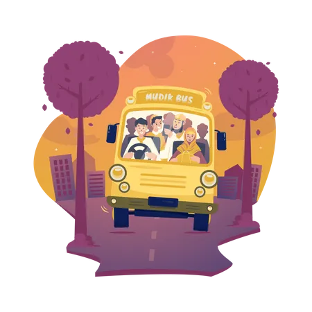 Mudik tradition by bus  Illustration