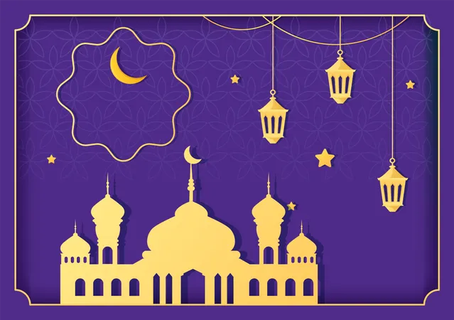Islamic New Year Day Or 1 Muharram Vector Background Illustration Of Muslim Family Celebrating Can Be Use For Greeting Card Or Invitation Illustration