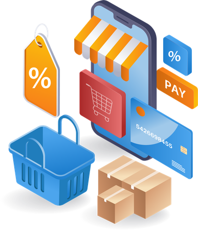Muitos descontos no mercado de comércio eletrônico de compras on-line  Ilustração