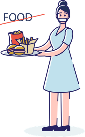 Mujer a dieta no puede comer comida chatarra  Ilustración