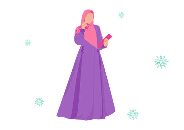 Mujer abaya moda combinación púrpura y rosa  Ilustración
