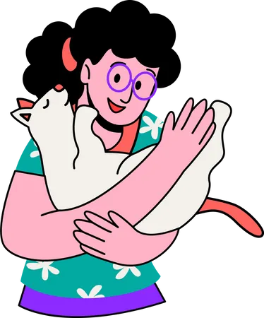 Mujer abrazando gato  Ilustración