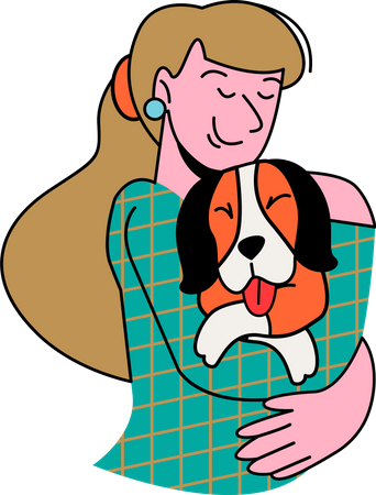 Mujer abrazando perro  Ilustración