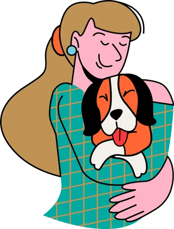Mujer abrazando perro  Ilustración