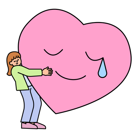 Mujer abrazando un corazón triste  Ilustración