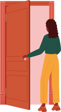 Mujer abriendo puerta  Illustration