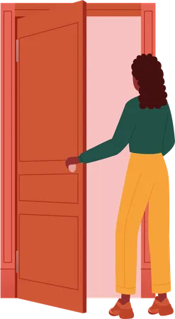 Mujer abriendo puerta  Illustration