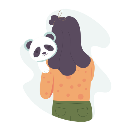 Mujer acariciando un panda  Ilustración