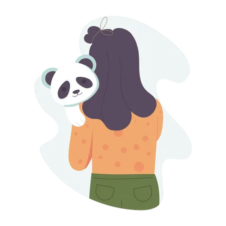 Mujer acariciando un panda  Ilustración