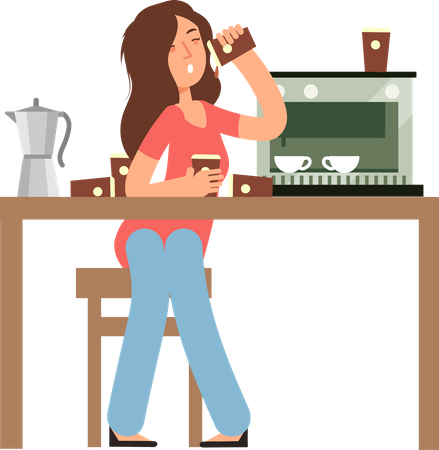 Mujer adicta a la cafeina  Ilustración