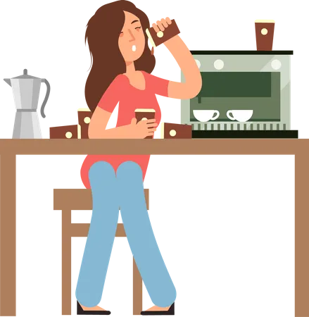 Mujer adicta a la cafeina  Ilustración