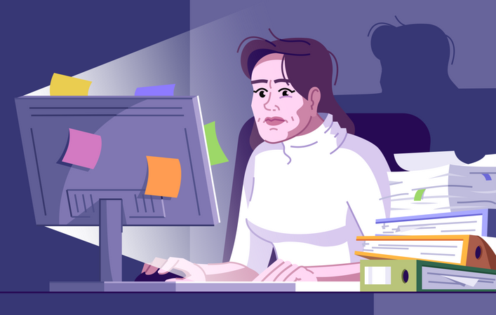 Mujer adicta al trabajo  Ilustración