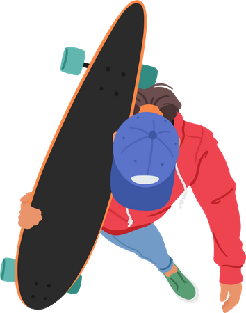 Mujer adolescente caminando con patineta en el hombro  Ilustración