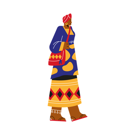Mujer africana con bolso de hombro  Ilustración