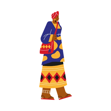 Mujer africana con bolso de hombro  Ilustración