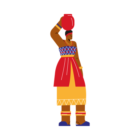 Mujer africana que lleva una jarra de agua en la cabeza  Ilustración